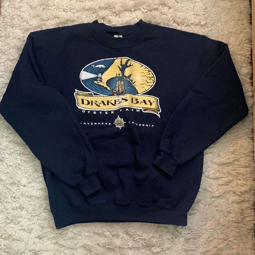 VINTAGE 90s Navy Blue Drakes Bay Crewneck Sweatshirt